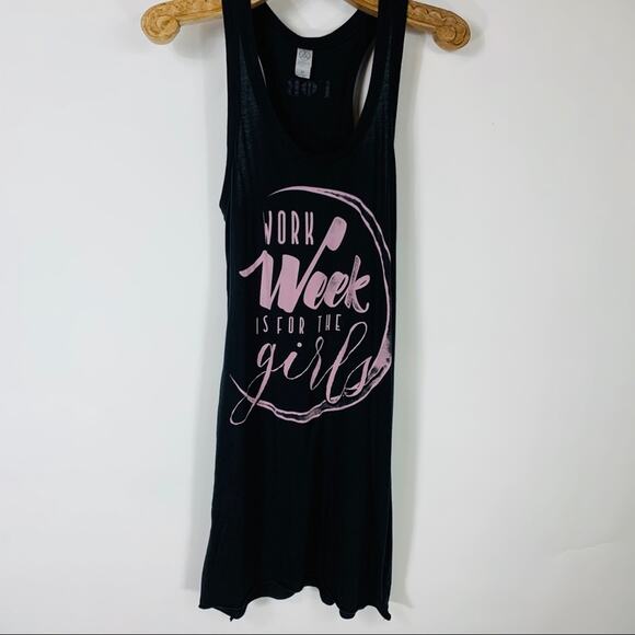 Black Pink Work Week Tank Dress Crescent Moon Small Pajamas - Picture 3 of 8